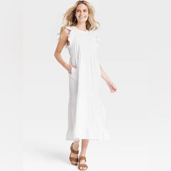Women's Gauze Flutter Short Sleeve Midi Dress - Universal Thread X-Small - Picture 1 of 6